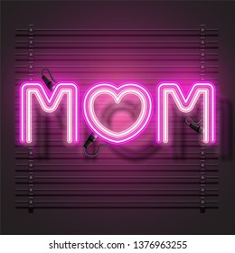 Vector of neon design. Mommy neon 