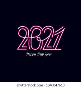 Vector. Neon. Dígito 2021. Año Nuevo. Cartel. letras.