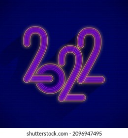 Vector Neon Effect 2022 Number On Blue Brick Wall Background.