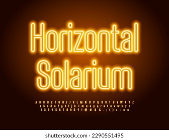 Emblema de neón vectorial Solárium horizontal. Elegante Fuente Brillante. Letras, números y símbolos de alfabetos elegantes