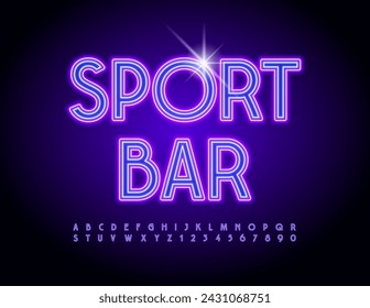 Vector Neon Emblem Sport Bar. Trendy Neon Font. Trendy Glowing Alphabet Letters and Numbers set.