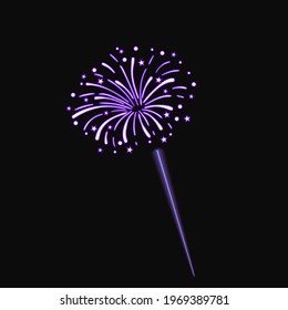 Vector Neon Firework, Glowing Explosion, Ultraviolet. Decorative Element Isolated on Dark Background.