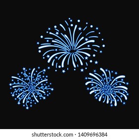 Vector Neon Fireworks Isolated on Black Background, Neon Sign, Festive Illustration, Fun Background.