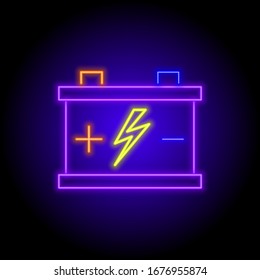 vector neon flat design icon of transportation battery glowing symbol isolated