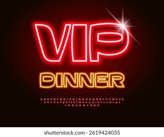 Vector Neon flyer Vip Dinning. Red Electric Font. Stylish Led Light Alphabet Letters and Numbers set.