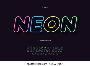 Vector neon font bold line slanted style trendy typography for decoration, logo, poster, t shirt, card, sale banner, printing on fabric, industrial. Cool typeface. Modern alphabet. 10 eps