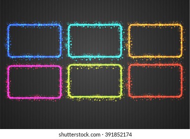 Vector neon frame isolated on black transparent background. Vector illustration, eps 10.
Set of colored neon frames