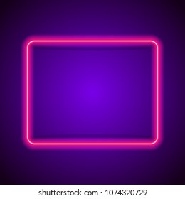 Vector neon frame pink color on purple background for cafe, banner, tattoo market, shop, promotion, restaurant, poster party. Bright signboard. 10 eps