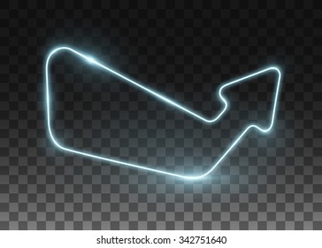Vector neon frame. Shining banner in arrow shape. Isolated on black transparent background. Vector illustration, eps 10.