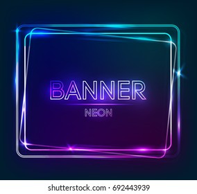 Vector neon frame. Shining rectangle banner. Isolated on black background. Vector illustration