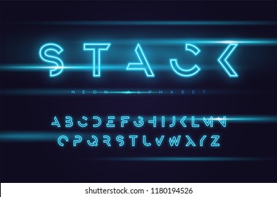 Vector neon futuristic vector display typeface, font, alphabet, typography. Global swatches.