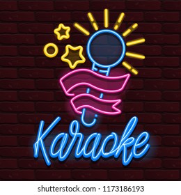 Vector Neon glow banner karaoke bar music