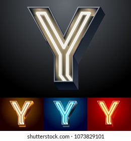 Vector neon glowing Alphabet set. Different colors Font. Letter Y