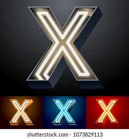 Vector neon glowing Alphabet set. Different colors Font. Letter X