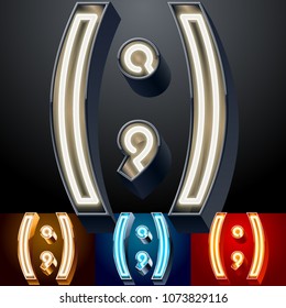 Vector neon glowing Alphabet set. Different colors Font. Symbols
