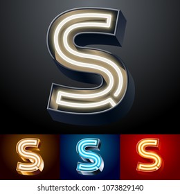 Vector neon glowing Alphabet set. Different colors Font. Letter S