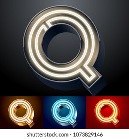 Vector neon glowing Alphabet set. Different colors Font. Letter Q