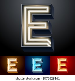 Vector neon glowing Alphabet set. Different colors Font. Letter E