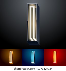Vector neon glowing Alphabet set. Different colors Font. Letter I