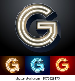 Vector neon glowing Alphabet set. Different colors Font. Letter G