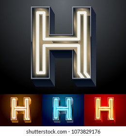 Juego de alfabetos con neón vectorial. Diferentes colores Tipo de letra. Letra H