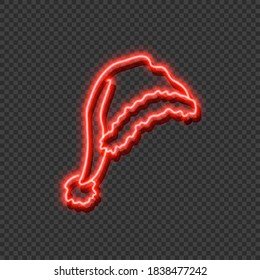 Vector Neon Glowing Chritstmas Santa Hat Isolated on Dark Transparent Background, Colorful Illustration, Bright Light, Festive Image.