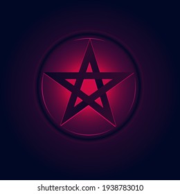 Vector neon glowing illustration of  magic  pentagram occult sign. Witchcraft symbol in a circle.