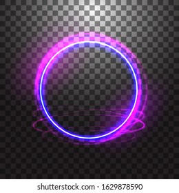 Vector neon glowing ring isolated on transparent background. Round light effect.