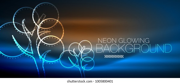 Vector neon glowing tree, nature environmental background