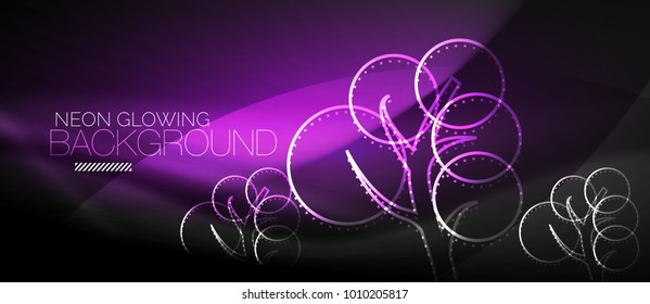 Vector neon glowing tree, nature environmental background