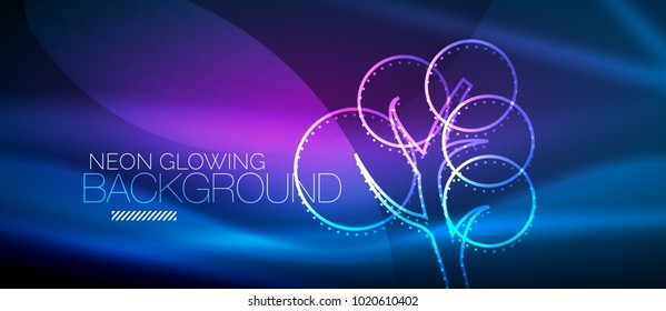 Vector neon glowing tree, nature environmental background