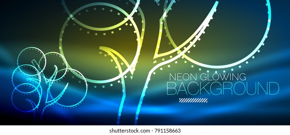 Vector neon glowing tree, nature environmental background
