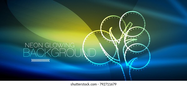 Vector neon glowing tree, nature environmental background