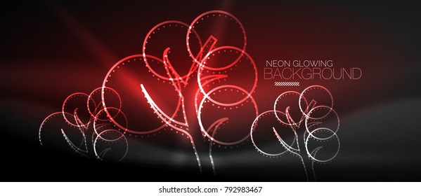 Vector neon glowing tree, nature environmental background