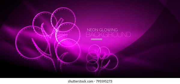 Vector neon glowing tree, nature environmental background