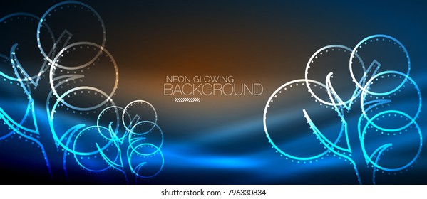 Vector neon glowing tree, nature environmental background