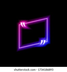 Vector neon gradient blue and pink colorful quote frame isolated on black background, glowing bubble template, square asymmetrical shape, abstract lights, multicolored blank border.