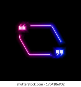 Marco de comillas de color azul y rosa con gradiente de neón vectorial aislado en el fondo negro, plantilla de burbuja brillante, forma geométrica, luces abstractas, borde en blanco multicolor.