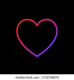 Vector Neon Gradient Colored Heart Frame Template Isolated On Black Background, Glowing Icon, Light, Illumination, Love Symbol.