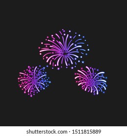 Vector Neon Gradient Firework Explosion Illustration Isolated on Dark Background, Ultraviolet Light, Shining Festive Icon.