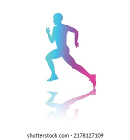 Vector Neon Gradient Silhouette Runner Man Isolated on White Background. Sport Concept Silhouette Illustration. Running Man in Race. Creative energy concept human runner icon.