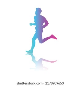 Vector Neon Gradient Silhouette Runner Man Isolated on White Background. Sport Concept Silhouette Illustration. Running Man in Race. Creative energy concept human runner icon.