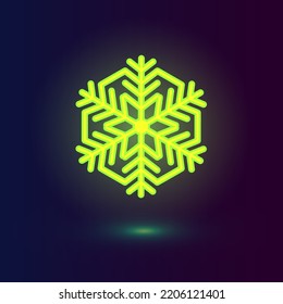 El copo de nieve verde neón vectorial. Iconos de invierno sobre fondo azul oscuro.