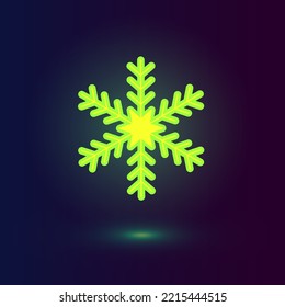 El copo de nieve verde neón vectorial. Iconos de invierno sobre fondo azul oscuro.