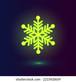 El copo de nieve verde neón vectorial. Iconos de invierno sobre fondo azul oscuro.