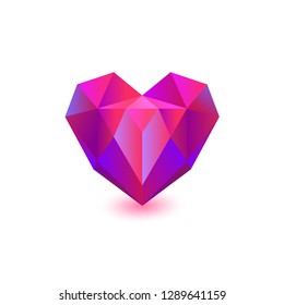 Vector Neon Heart in Polygon style. Geometric 3d Heart Logo with Gradient. Illustration Faceted Heart. Design for post card, business card and for valentines day.