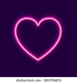 Vector Neon Heart, Shining Simple Icon Isolated on Dark Background.