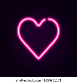 Vector neon heart symbol. Neon heart Valentine on dark background. Ready for your design, greeting card, banner. Vector illustration.