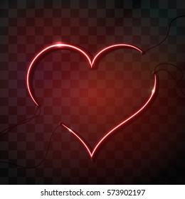 Vector neon heart-shaped signs for decoration on the transparent background. Concept of Happy Valentine's Day