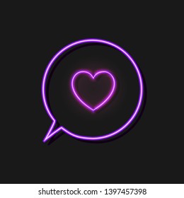 Vector Neon Heath Icon in Glowing Talk Bubble Isolated on Black Background, Like Sign.